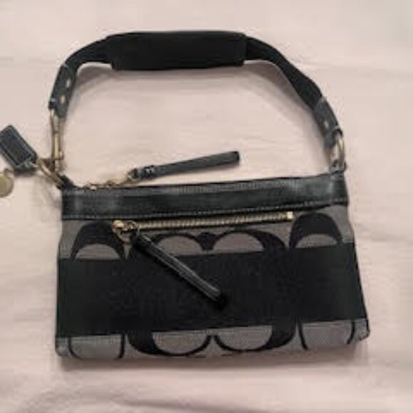 COACH Black/White Signature Fabric Stripe Demi Shoulder Bag - Picture 1 of 5